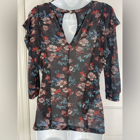 FREE PEOPLE Floral Dock Street Keyhole Black Women's Top - Picture 7 of 7
